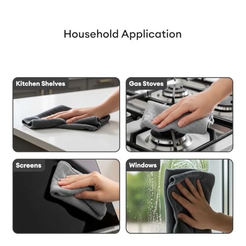 Image of Premium Microfiber Cleaning Cloths Pack of 9 (40 x 40 cm, 340 GSM) | Lint-Free, Scratch-Free, Highly Absorbent | Reusable Multipurpose Cloth for Car, Bike, Home & Kitchen Cleaning