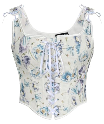 SCARLET DARKNESS Corset Femme à Imprimé, Bustier Style Renaissance, Top Cottagecore Médiéval Bleu Violet 40