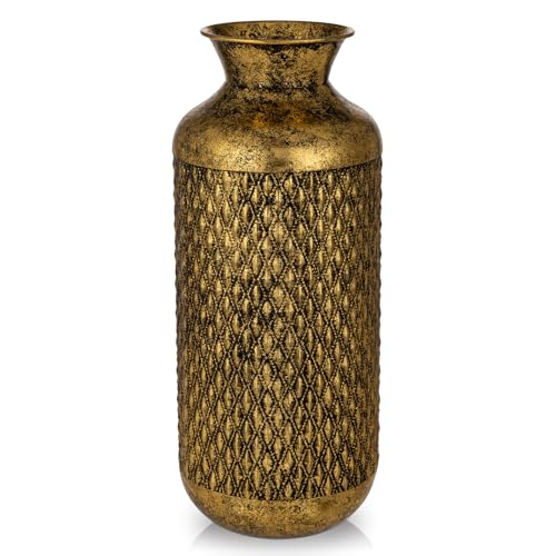 Briful 40CM Tall Vase Metal Flower Vase, Rustic Metal Shabby Chic Black-Gold Vases for Plants, 16 Vintage Decorative Vases for Living Room, Dried Flowers, Table Decoration