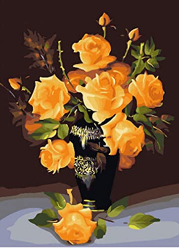 Peinture au diamant 5D fleurs jaunes vase kit complet strass 30x40 cm