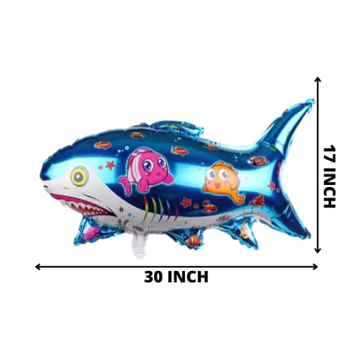 Image of Party Decorz Shark Foil Balloon | Shark Foil Balloon Big Size (17X30 Inch,1 pcs) Ocean Animal Theme Birthday /Party Foil Balloon For Children Birthday Party Decoration