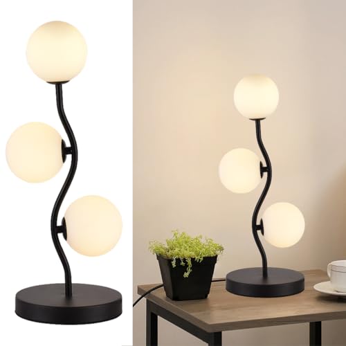 3-Light Curve Black Globe Table Lamp Mid Century Flower BesideTable Light