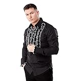 Zen Retro Mens Black/White Ruffle Ruche Frill Tuxedo Shirt S