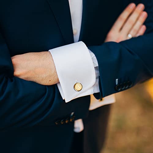 LOYALLOOK Initial Gold Cufflinks for Men Gold Cuff Links Personalized Copper CuffLinks Letter Cufflinks Gift for Groom Husband Father Initial F - Thumbnail 3
