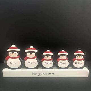 CalEli Gifts Personalised Christmas Mantle. Penguin Ornament. Family of 5 Christmas Decoration. Christmas 2022