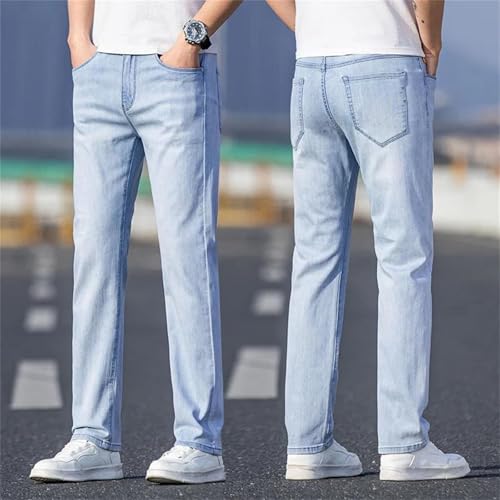 Men's Business Jeans Classic Style Casual Stretch Slim Fit Denim Pants Summer Ice Silk Trousers4