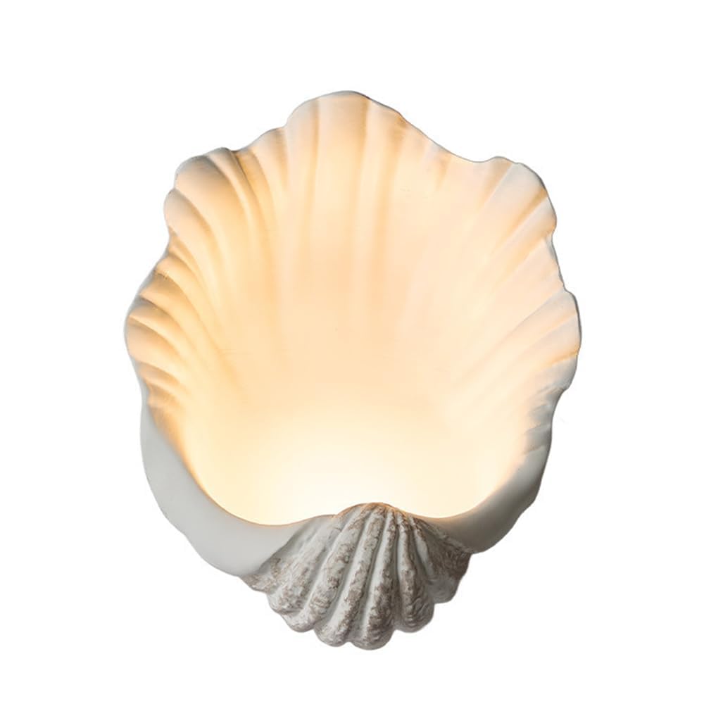 LANTANB Modern Wall Sconce Retro Shell Wall Lamp in White Resin Lamp Shade French Style Ambient Sconces Light Fixtures Bedroom Decor Aesthetic Headboard Lamp Hardwired Walls Mount