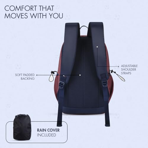 Image of Tommy Hilfiger Student School Bag & University Backpack Coral - Burgundy+Navy | Durable Water-Resistant Polyester with Premium Embroidery | Multi-Utility Organiser & Rain Cover | 33L Capacity