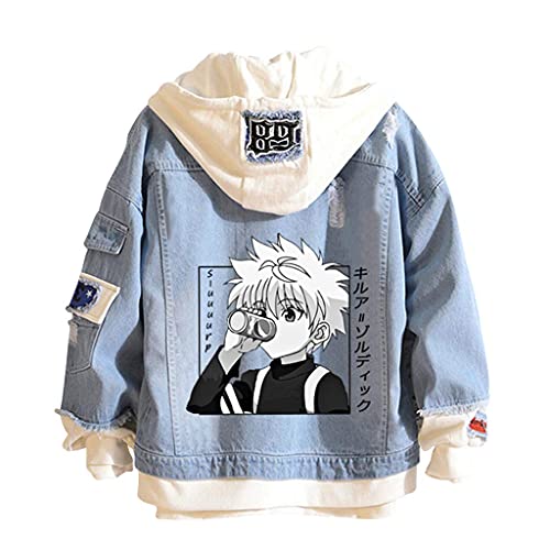Hunter X Hunter Hoodie denim jacket jean Sweater Anime Mens Womens Cosplay Sweatshirt Hisoka Boys Girls Costume Gon Killua Zoldyck Kurapika Gon Manga HXH merch shirt merchandise gifts S