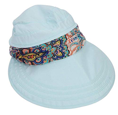 Femme Casquette Visière Large Bord Chapeau de Soleil Plage Voyage Eté Capeline de Camping Pêche Vélo Jardinage Pliable Protection Solaire Complète avec...