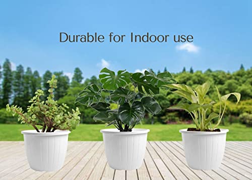 Bianco Plastic DURE Flower Pot for Gardening, Indoor/Outdoor Planter-White (10 INCH)(Pack of 6)