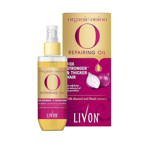 Livon Hair Serum for Men & Women | Sulphate & Paraben free| For All Hair Types | Lightweight & Non Greasy | Organic Onion Repairing Serum Oil | 3.3 Fl. oz (Onion)