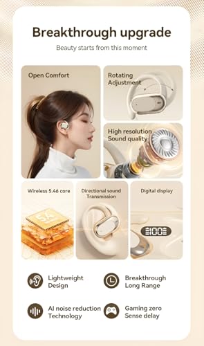 Image of S300 OWS Open Ear Wireless Earbuds with Display, ENC Mic for Crystal-Clear Calls, 60hr Playtime with Type-C Fast Charging, BT5.4 Gaming Bluetooth Earphones, Touch Control Sports Headphone. Black