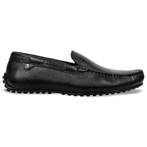 Image of Allen Cooper Men's Black Genuine Leather Loafers |Slip-On Formal Shoes | Comfortable Office Moccasins for Men