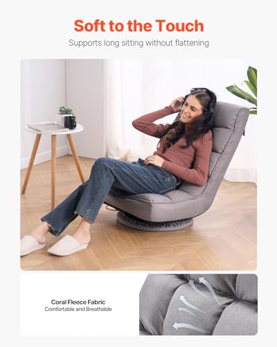 Image of VEVOR Swivel Floor Gaming Chair, 360-Degree Rotating Foldable Lounge Chair with 4 Position Adjustable Backrest & Lumbar Support, Folding Video Reclining Lazy Sofa for Watching TV Reading Playing Game
