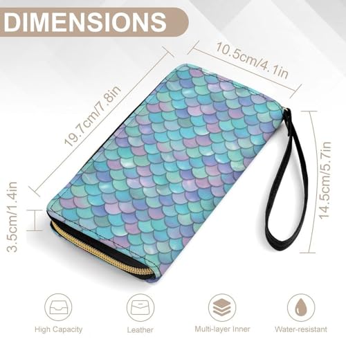 Unisex PU Leather Wallet, Strap Design for Men Women, Portable Card Holder, Travel Ready, Beautiful Sparkling Mermaid Scales2