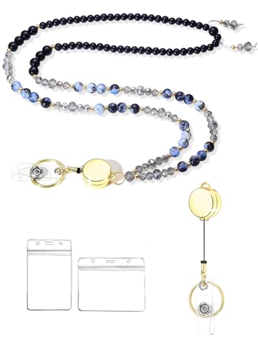 COTATI Teacher Lanyard for Id Badges and Keys,Retractable Beaded Cute Lanyards for Women Card Badge Holder (Gold-Black)