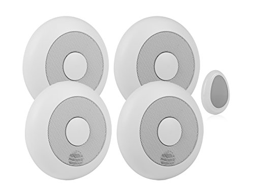 4er-Set vernetzbare Rauchmelder + Fernbedienung + Magnethalter, verlinkbar, erweiterbar / Fernbedienbar für leichte erreichbarkeit