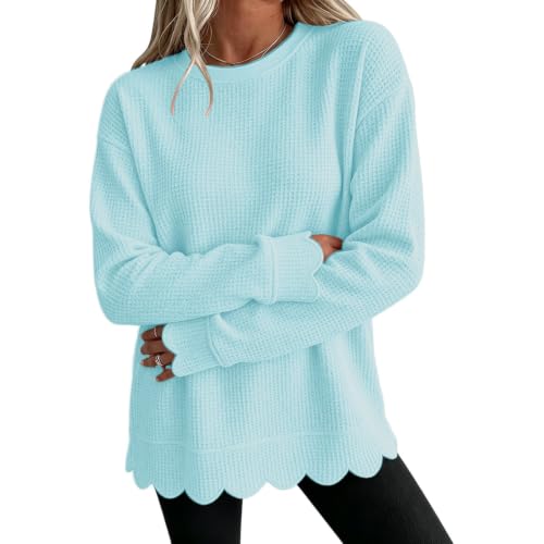 Scalloped Tunic Sweatshirt for Women Waffle Knit Long Sleeve Fal Outfits - image 1