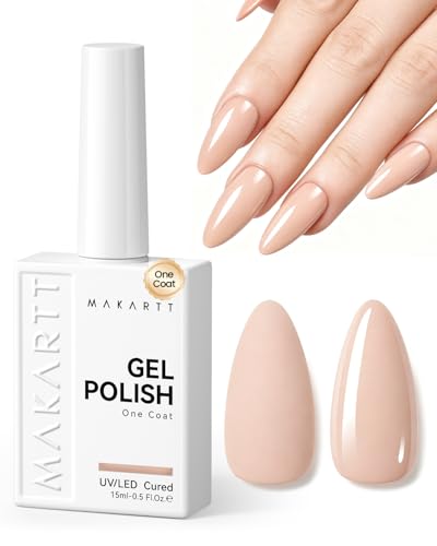 Makartt Ultra-Pigmented Gel Nail Polish Nude 15ml One Coat Nude Gel Polish Nail High-Gloss Salon-Grade UV Nail Gel Art Manicure DIY Salon Home - Barely There