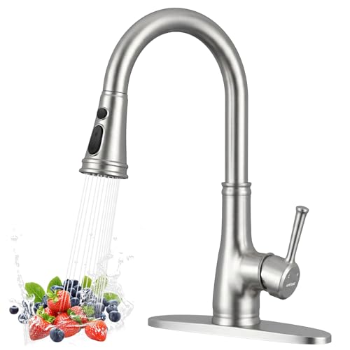 WEWE Vintage Kitchen Faucet with Pull Down Sprayer, Stainless Steel 1 or 3 Hole High Arc Single...