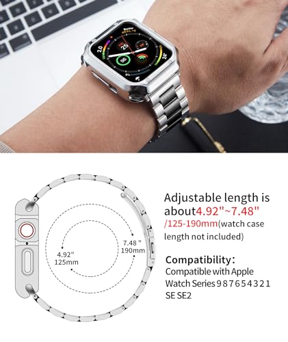Image of BINLUN Compatible with Apple Watch Band 49mm 46mm 45mm 44mm 42mm 41mm 40mm 38mm Stainless Steel Metal Watch Strap with TPU Watch Case Compatible with iWatch Series(Watch Not Included)