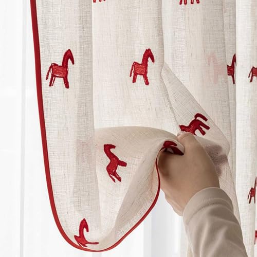 Cortina de tul de caballo rojo para sala de estar y ventana de bahía 6