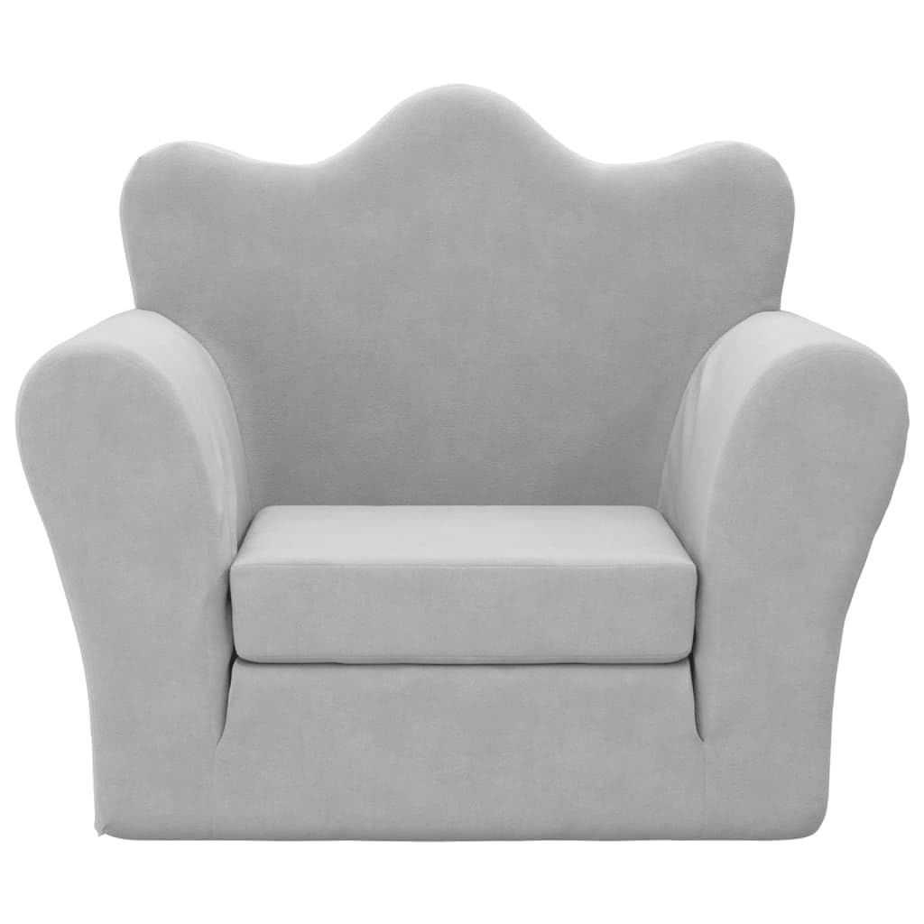 vidaXL Sofá Cama Infantil, Sillón con Reposabrazos, Mini Sofá para Niños, Sofá Cama para Dormitorio Sala de Juegos, Felpa Suave Gris Claro
