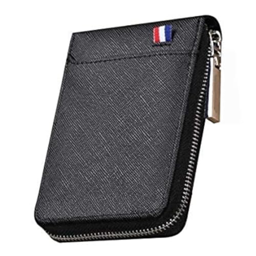 Image of Compact RFID Protected Card Wallet with Expandable Slots Zipper Closure and Currency Pocket (Black)