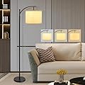 DLLT Modern Arc Floor Lamp, Farmhouse Standing Floor Lamps with Lantern Lampshade, Industrial Tall Reading Light for Bedroom Living Room Office Study, 3 Color Temperatures, Black, 8W Bulb Included