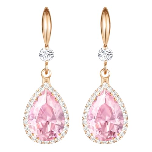 Linawe Pendientes colgantes de oro rosa, conjunto de joyas para mujer, joyas de moda colgantes, pendientes de cristal dorado, diamantes, joyas de oro rosa para bodas