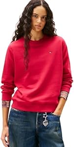 Tommy Jeans Damen Pullover Crew Neck Rundhalsausschnitt, Rot (Ruby Rhubarb), XL