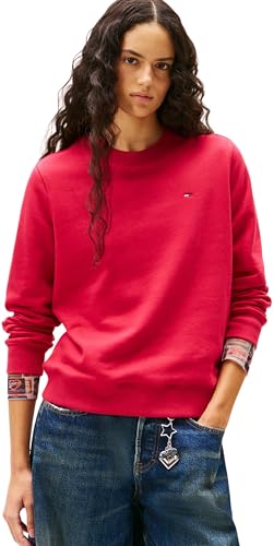Tommy Jeans Womens Tjw Reg Flag Crew Dw0dw19959 Pullover Sweatshirt, Red (Ruby Rhubarb), XS UK