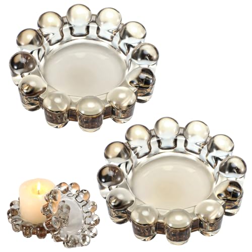 Acellegic 2 Pack Bubble Candle Dish Fits up to 3 Inch Wide Chic Glass Candles Holder Tray Candle Plates Modern Diffusers Dish for Home Decor(Gray)