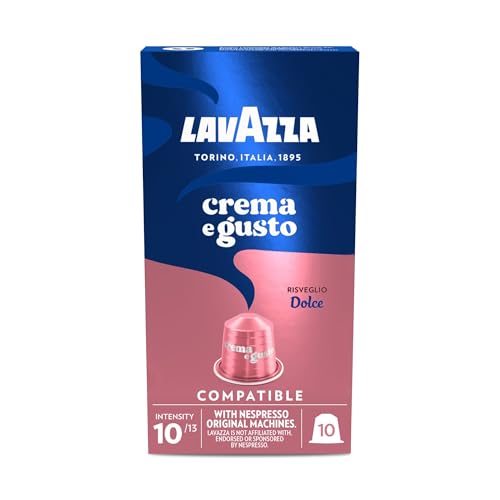 Lavazza Crema e Gusto Dolce 10 Kaffeekapseln Nespresso Kompatibel mit Noten von Nüssen und Kakao Arabica und Robusta Intensität 10/13 Helle/Mittlere Röstung