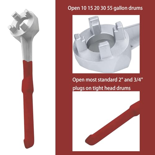 Image of Aluminum Drum Wrench, Bung Wrench, Barrel Opener Tool for Opening 10 15 20 30 55 Gallon Drum, Fits 2 inch and 3 /4 inch Bung Cap Red
