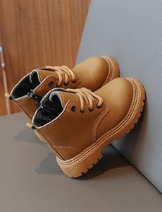 FEOYA Kinderlaarzen; herfst kinderlaarzen; antislip winterschoenen; warme korte laarzen; boots; voor jongens en meisjes; comfortabele schoollaarzen met ritssluiting; 21-30 EU, bruin, 23 EU