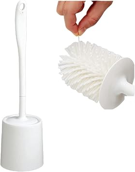 Toilet Brush and Holder Set, Toilet Bowl Cleaner Brush with Plastic Long Handle, Compact Toilet Scrubber Brush for Commercial Bathroom Restroom Deep Cleaning[White]