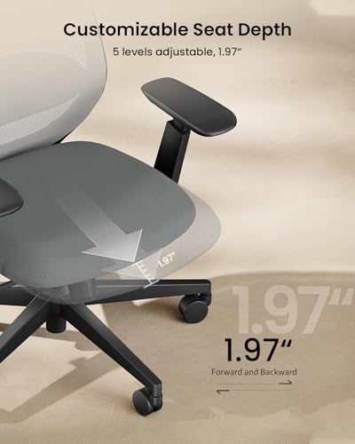 Image of ProtoArc EC200 Ergonomic Office Chair, High-Back Mesh with Lumbar Support & Adjustable Seat Depth - Home Office Ergo Desk Chair Long-Hours Sitting for Remote Workers, Programmers - Grey