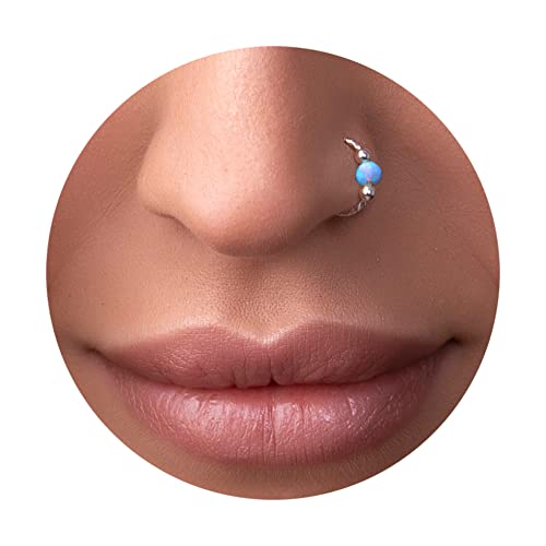 Silver Opal Nose piercing - Sterling opal Nose Piercing RING - 20 Gauge Silver nose hoop