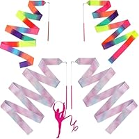 DALAETUS 4 Pcs Dance Ribbons, 78.7 Inch Rhythmic Gymnastics Ribbons with Wand, Twirling Baton, Colorful Dancing Ribbon Streamers for Kids Adults, Artistic Dancing, Circus Carnival Shows Gift