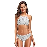 Mnsruu Marble Grey Damen Neckholder-Bikini, Bademode, hohe Taille, gepolstert, 2-teilig Gr. M/L, mehrfarbig