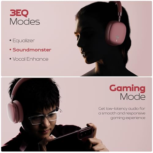 Image of Zebronics Silencio 200T Wireless Headphones, Hybrid ANC 48dB, Upto 100Hrs Playback, 40mm Drivers, Dual Mic ENC, BT v6.0, Gaming Mode, Dual Pairing, Touch Controls, App Support, AUX, Maroon
