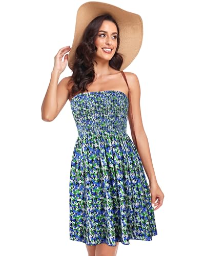 Image of Summer Dress for Women Beach Boho Strapless Cover Ups Off Shoulder Floral Sundresses
