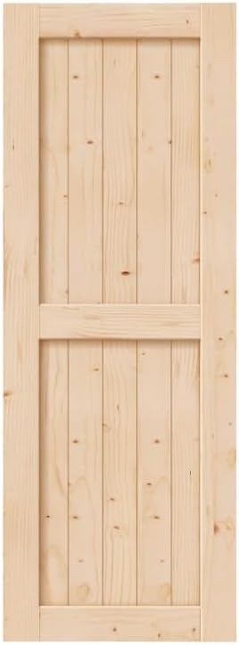 EaseLife 32in x 80in Sliding Barn Wood Door,Interior Doors,DIY Assemblely,Solid Natural Spruce Panelled Slab,Easy Install,Apply to Rooms & Storage Closet,H-Frame