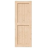 EaseLife 32in x 80in Sliding Barn Wood Door,Interior Doors,DIY Assemblely,Solid Natural Spruce Panelled Slab,Easy Install,Apply to Rooms & Storage Closet,H-Frame