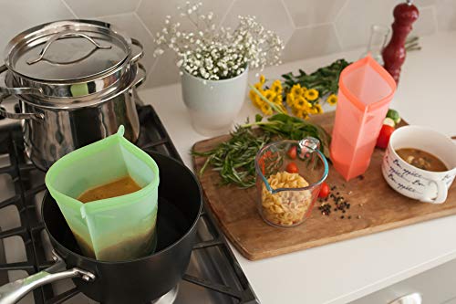 Skemix Reusable Silicone Food Bag Freezer Safe Kitchen Storage Bag Food Container Reusable Food Storage Cooking Airtight Snack Bag (4Pcs) Zero Waste Leak Resistant Keep Lunch Snacks Liquids & Meals Fresh #TOP7