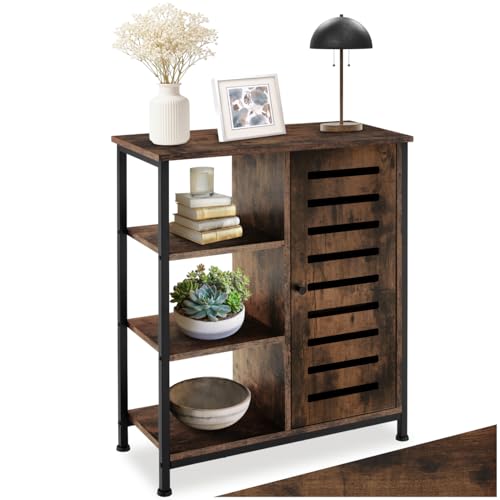 tectake® Credenza Cucina 71x32x82cm, Mobile Cucina, Dispensa Salvaspazio Armadio 1 anta, Porta a Destra, 3 Ripiani, Soggiorno, Sala da pranzo, Ingresso, Ripiani Regolabili - Legno Industriale Scuro