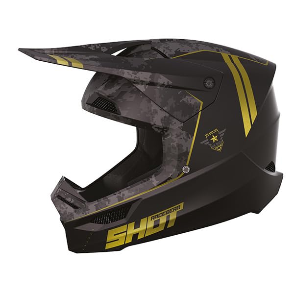 SHOT RACE GEAR Casque Motocross Furious Army Gold Matt – Casque Moto Tout-Terrain Homologué ECE 22.06 – Ultra Léger 1300 g – Ventilation Optimisée –...