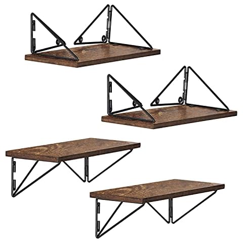 VECELO Floating Shelves Wall Mounted Set of 4,Rustic Solid Wood Wall Shelves for Living Room,Classic Brown Style 9 Cover